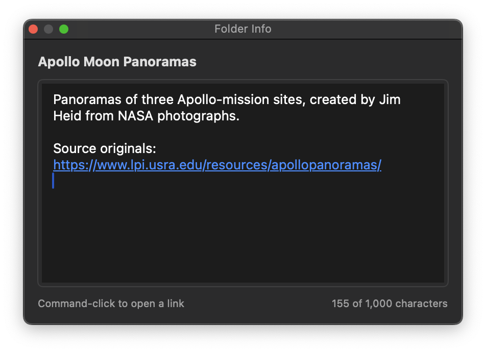 Vintage Viewer folder information window with descriptive text and a clickable link